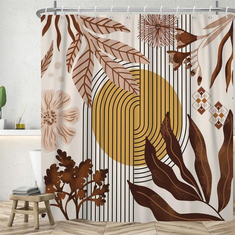 Rideau Douche Étroit, Rideau de Douche Abstrait Anti Moisissure 200x180cm Abstrait Soleil Gelb Fleur Rose Petit Rideaux de Baignoire Tissu Lavable (1/5)