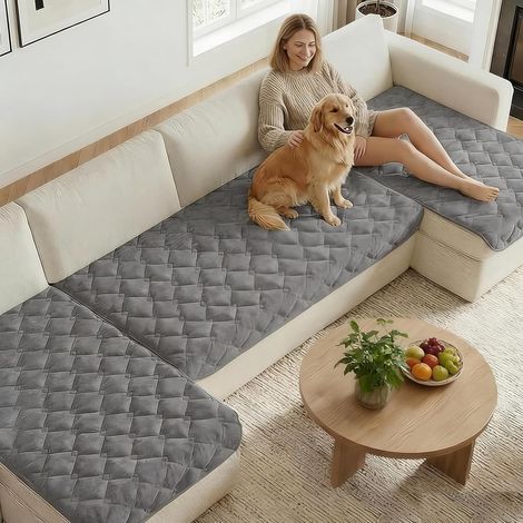 Chenille Sofa Cover for 1/2/3/4 Seater Sofas, Washable, Soft and Thickened, Non-Slip Protector for Dogs and Pets, Universal Cover for L-Shaped Corner Sofas in the Living Room (Light Grey, 71x170cm) (1/5)