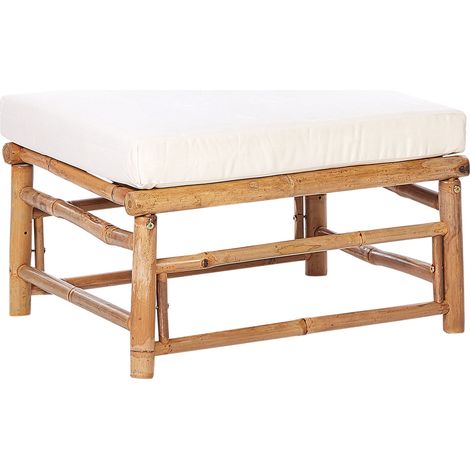 Pouf Repose-Pieds en Bambou Rembourré avec Coussin Meuble d'Extérieur Blanc Cassé Cerreto