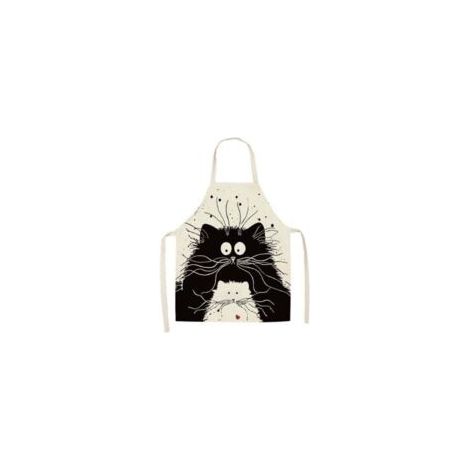 Niedliche Küchenschürze aus Leinen mit Katzenmuster, ideal zum Grillen, Kochen und Malen, unisex, ein perfektes Geschenk für Eltern. – Crezuo