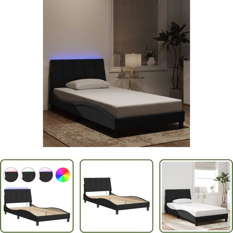 LED-Leuchten - Bettgestell mit LED ohne Matratze "Hanko" Schwarz 100x200 cm Samt (1/5)