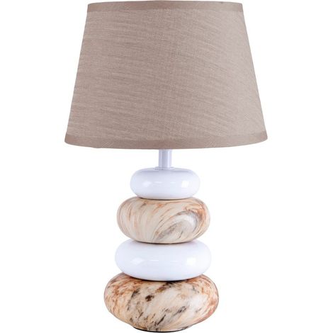 Lampe à Poser en Céramique Marron Design Rétro Abat-jour Textile Douille E14 Hauteur 31 cm - PANGIVO (1/5)