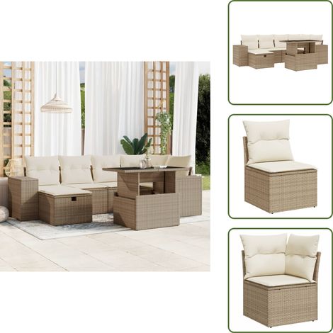 Salon de jardin avec coussins 7 pcs beige résine tressée - Ensemble Salon De Jardin - Mobilier De Jardin - Canapé Jardin - Table Basse Jardin - Chaise Jardin (1/5)