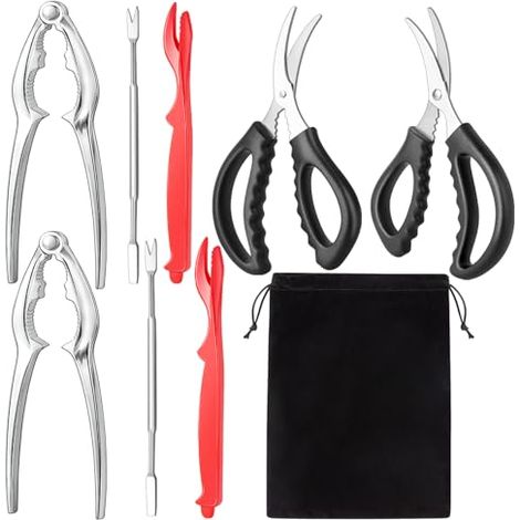 Outils Pour Fruits De Mer - Cisailles À Crevettes Et Crabe - Casse-Crabe En Alliage De Zinc - Éplucheuse De Homard En Plastique Alimentaire - Fourchette À Pattes De Crabe - Sac De Rangement - Lot De 9 (1/5)