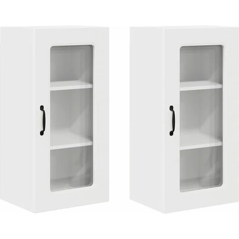 Set di 2 pensili da cucina moderni con ampio spazio contenitivo 40 x 31 x 80 cm in legno composito bianco 020053664