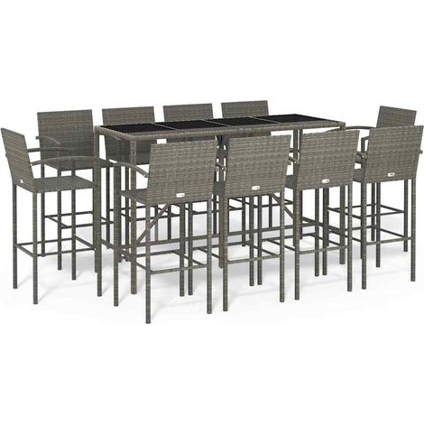 11 Piece Garden Bar Set Grey Poly Rattan vidaXL