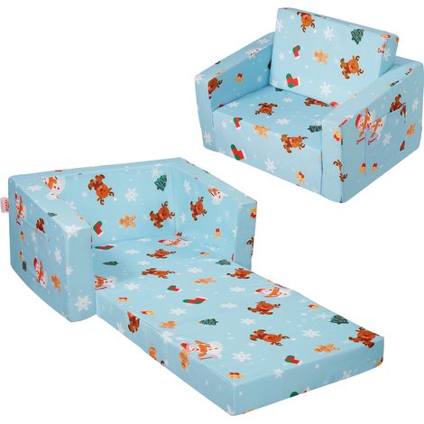VEVOR Seggiolone per Bambini Pieghevole, 2 in 1, Divano Letto per Bambini, Divano in Schiuma Morbido, Sdraietta Trasformabile per Bambini, Sedia Bambini, Mobili Sala Giochi, Regali per Bambini, Blu