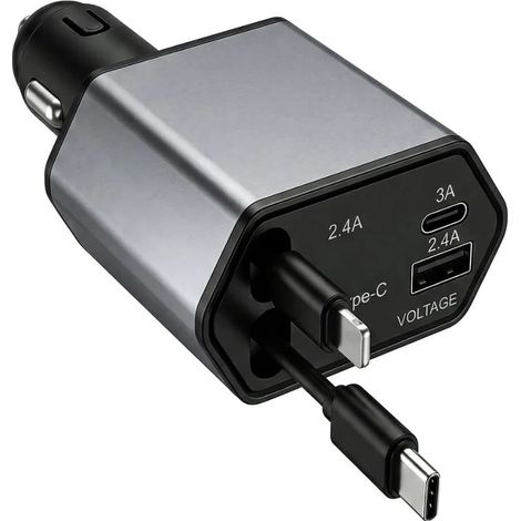 Chargeur de voiture rétractable 4 en 1, 120 W, compatible avec l'interface allume-cigare USB-C et l'interface de chargeur de type C/V. (1/5)