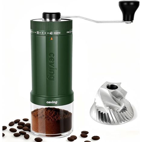 Moulin à Café Manuel 60 g, Broyeur à Meules Coniques en Acier Inoxydable, 40 Réglages Externes, Pour Espresso, Moka, Café Filtre et Cafetière à Piston, Vert Forêt (1/5)