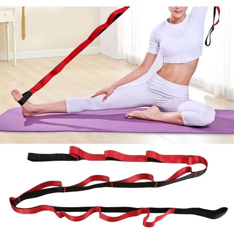 Sangle de yoga en 12 sections, sangle d'étirement en nylon pour le fitness en extérieur, aide à l'étirement des postures de yoga à domicile, rouge. (1/5)