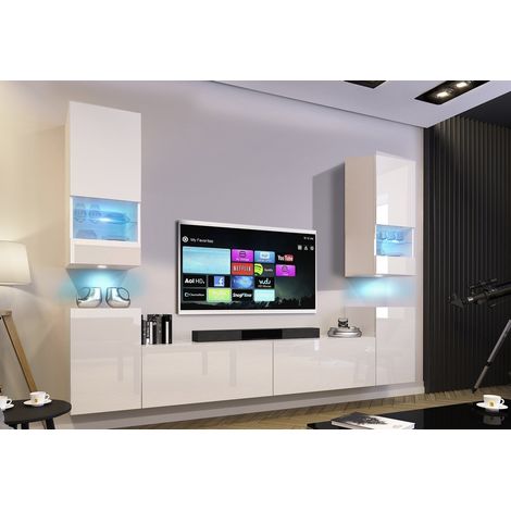 Ensemble meuble TV CONCEPT 67-67-HG-W-2-1A blanc brillant 240 x 35 x 181-200 cm