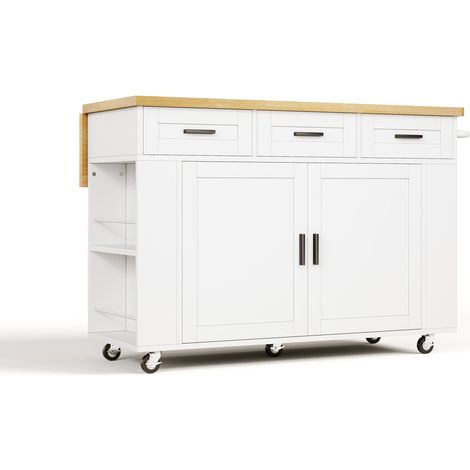 Îlot de cuisine mobile avec plan de travail rabattable, roulettes et rangements, 120 × 45 (70) × 84 cm (1/5)