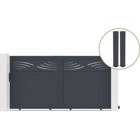 Puerta corredera 3m HALTI H.160cm aluminio gris + 2 postes 20x20cm H.190cm (1/5)