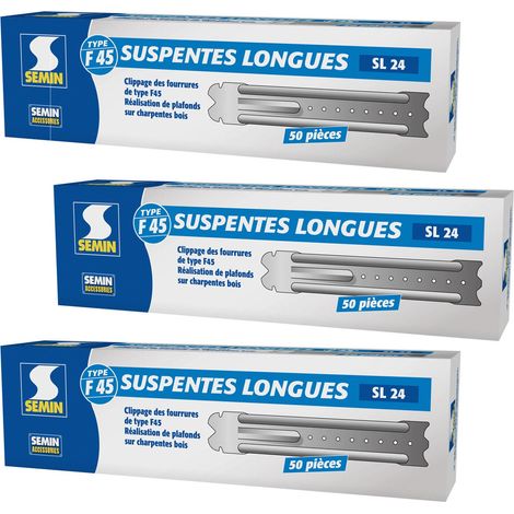 Semin – Suspentes longues 240 mm F45 – Acier galvanisé – Lot de 150 unités – Pose rapide pour faux plafonds