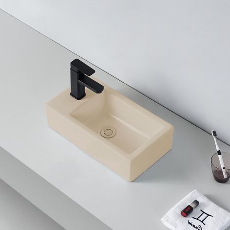 Lave main Rectangulaire Gauche Céramique Beige Mat - 46x26 cm - Studio (1/5)