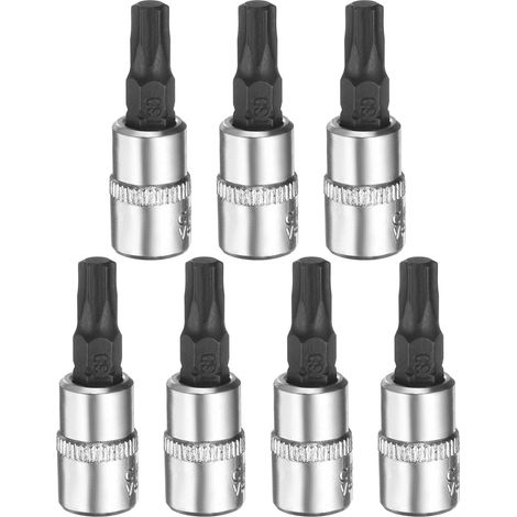 7pcs Douille À Embout Torx T30 1/4" Entraînement Carré Étoile 6 Points Extension Embout À Chocs Jeu Douilles À Écrous Puissance Acier S2 (1/5)