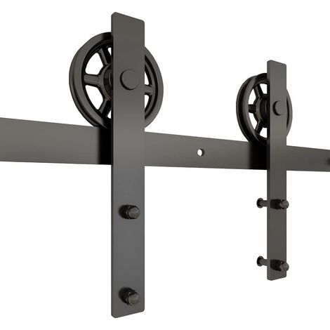 355cm Herraje para Puerta Corredera Kit de Accesorios con Rodillos y Guía de Suelopara Puertas de Granero
