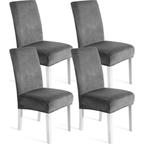 Stuhlhussen Samt 4er Set, Stretch, waschbar, hellgrau (1/5)