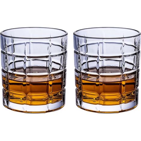 Verre À Vin - 310 ml - Verre En Verre Transparent Avec Motif Rétro - Pour Vin, Whisky, Jus, Thé Ou Boissons Froides/Chaudes - Lot De 2 (1/5)