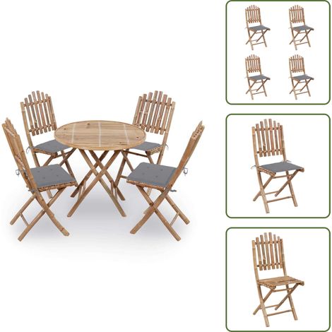 5-tlg. Garten-Essgruppe mit Kissen Klappbar Bambus - Bambus Möbel - Gartentisch - Gartenstühle - Esstisch Set - Outdoor Essbereich (1/5)