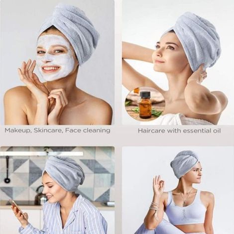 Haarhandtuch, 2-teiliges Haartrockenhandtuch-Set mit Knöpfen, Mikrofaser-Haarhandtuch, Blau+Lila (1/5)
