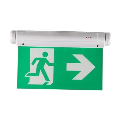 Luminaire de sortie de secours double face 3W, pictogramme droite/gauche, installation au plafond ou au mur (1/4)