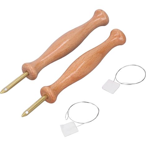 Kit de 2 poinçons robustes en métal et bois, manche épaissi, résistant à l'usure, outil de perforation facile à utiliser pour loisirs créatifs (1/5)