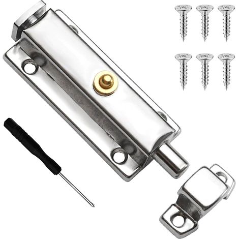 Verrou automatique à goupille à ressort à bouton-poussoir, 7,6 cm, loquet coulissant à ressort de 7,6 cm, verrouillage de porte polyvalent en acier inoxydable, pour salle de bain, chambre (1/5)