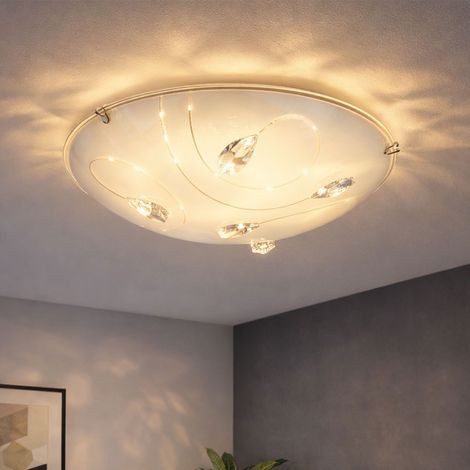 Deckenleuchte Deckenlampe Esszimmerlampe LED Designleuchte mit Kristallen und Linien, Metall Glas, 1x LED 8 Watt 640 Lumen warmweiß, D 25 cm