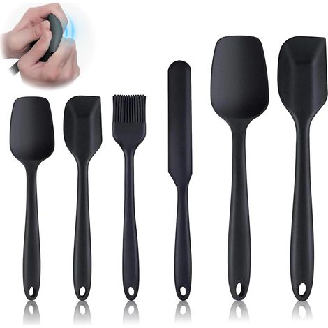 Spatule De Silicone De Cuisine Kit, 6 Pièces Spatule Silicone, Spatules Cuisine, Maryse Patisserie, Avec Cuillere Et Pinceau, Résistantes À La Chaleur Pour Cuisine Et Faire Des Gâteaux(Noir) (1/5)