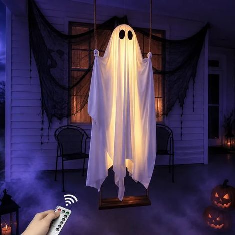 Grande décoration d'Halloween à suspendre : fantôme sur balançoire (1,5 m / 5 pi), pré-assemblé (pour l'extérieur) (1/5)