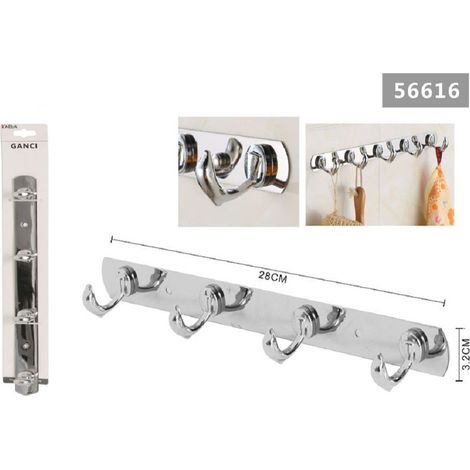 Kaela - Appendino A 4 Ganci Forma Delfino Porta Asciugamani Parete Bagno 28x3.2 Cm 56616 - (1/2)
