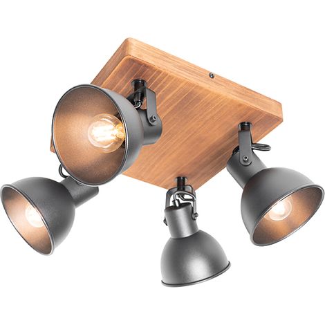 Industrial Spotlight Black with Wood Tiltable 4-Light - Tommy
