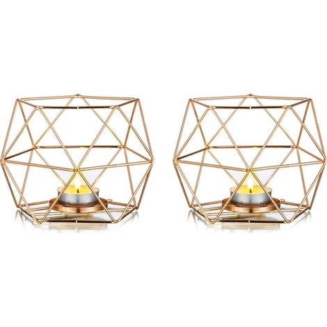 Lot de 2 bougeoirs géométriques dorés en forme de bâton, décoration de table – DELKEVIC