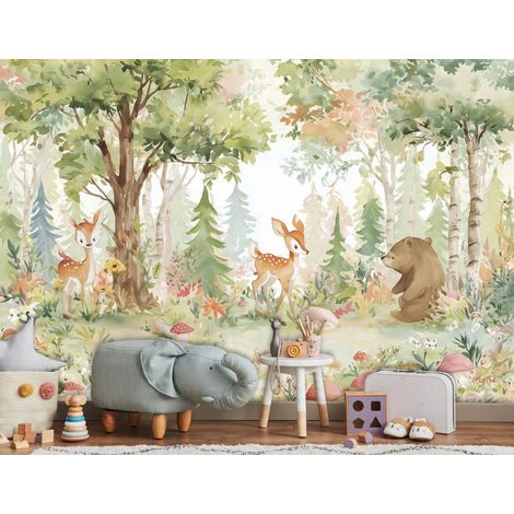 Fototapete Wald Tiere, für Kinderzimmer, 150 x 105 cm – Komplettset inkl. Kleister & Anleitung (1/5)