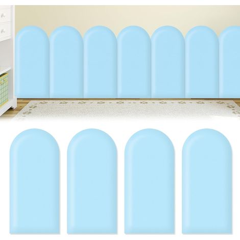 Lot de 4 panneaux muraux 3D, en polyuréthane imperméable pour chambre d'enfant, rembourrage mural autocollant, tatami, tête de lit (bleu, 20 x 40 cm) (1/5)