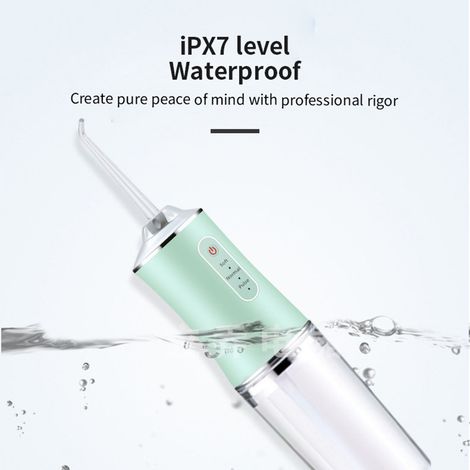 Hydropulseur dentaire électrique à 4 embouts, portable, pour la maison, outil de nettoyage des dents, vert (1/5)