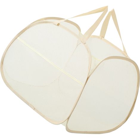 Faltbarer Wäschekorb (90 l) aus atmungsaktivem Netzgewebe mit Griff und Seitentasche für Kleidung und Aufbewahrung, Beige (1/5)