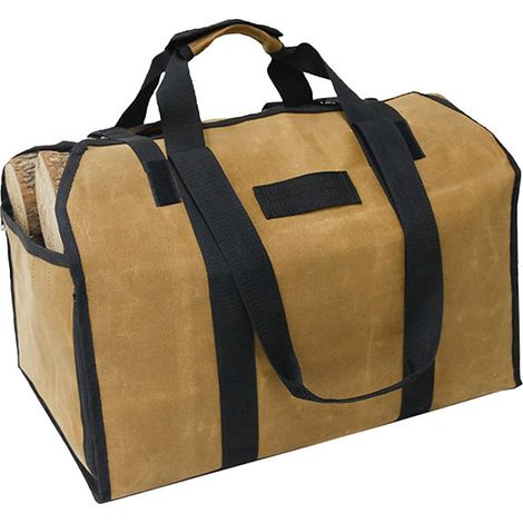 Sac de Transport pour Bois de Cheminée - Robuste avec Poignées et Sangle de Sécurité pour Camping et Intérieur - Support en Bouleau, Marron