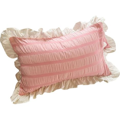 Housses d'oreiller unies pour étudiants - Couvertures respirantes et mignonnes pour dortoir - Rose 48x74 cm (1/5)