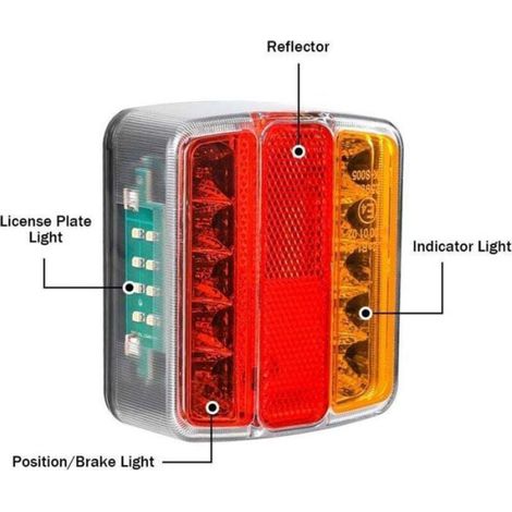 Feu Arrière Remorque - 26 LED 12 V IP67 - Clignotant Feu Stop Éclairage Plaque - Pour Remorque Camion Caravane Bateau - Lot de 2 (1/4)
