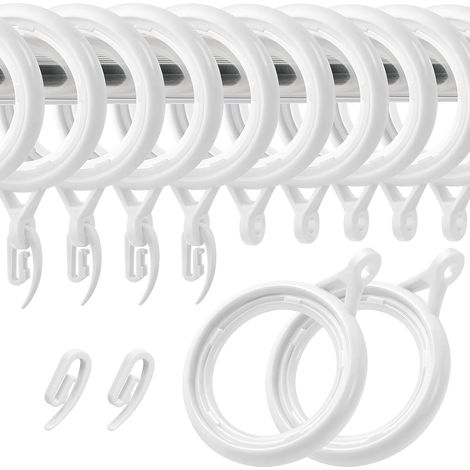 32Pcs Anneaux Rideaux Plastique avec Crochets pour Rail, 40 mm, pour Porte et Fenêtre, Blanc (1/5)