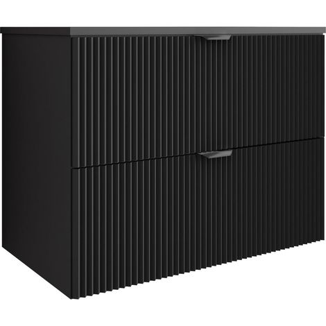Mobiletto da bagno con frontale scanalato 80 cm con 2 cassetti, nero, con maniglia nera, 80 x 47 x 60 cm (1/5)