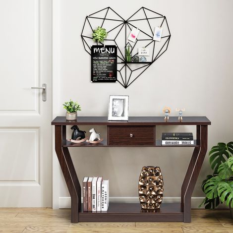 Table Console en MDF avec un Tiroir et 3 Compartiments pour Rangement 120x30x81cm Brun Maison Chic (1/5)