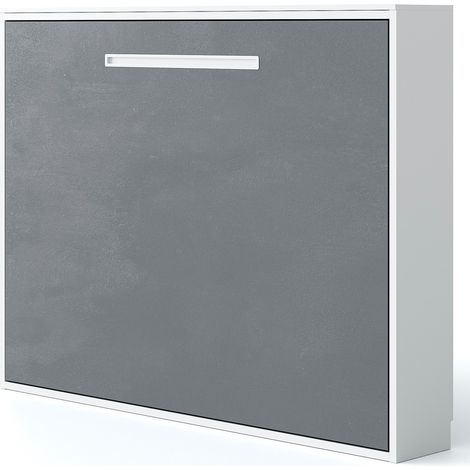 Lit escamotable horizontal MOLANE – Armoire lit avec sommier à lattes intégré Sans matelas Blanc-120x190-Cadre Blanc-Façade Blanche (1/5)