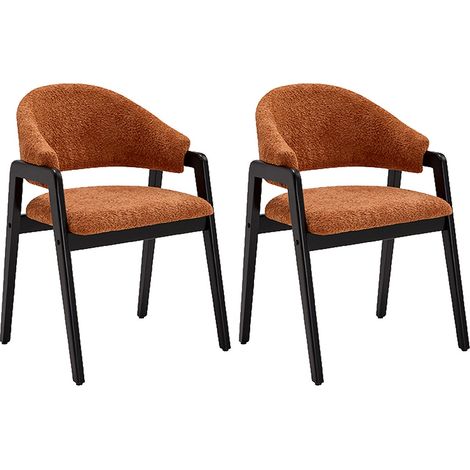 Lot de 2 chaises avec accoudoirs en tissu bouclette et bois d'hévéa noir - Terracotta - SOLUNA (1/4)