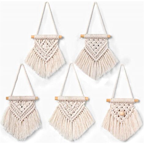 BUNTHAUS Lntyq 5 Pièces Macrame Mural Mini Décoration Macramé Mural à Suspendre Tenture Murale Tissée Macramé Tapisserie Deco Murale Tissée avec Macrame (1/4)
