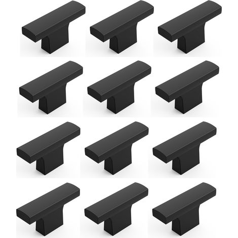 Juego de 12 tiradores negros mate para puertas de armarios de cocina, fabricados en aleación de aluminio, para cajones de cómoda, 5 x 1,4 x 2,5 cm. (1/5)