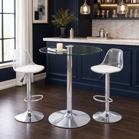 Set bar 89 cm in vetro trasparente con 2 sgabelli regolabili - MEUBLIV (1/5)