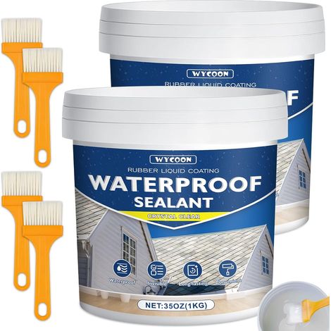 Liquide Étanchéité Transparent 2KG  Agent Anti-Fuite Imperméable Intérieur/Extérieur  Réparation Fuites Salle de Bain, Toiture, Carrelage  Membrane Waterstop Incolore à Base d'Eau (1/5)